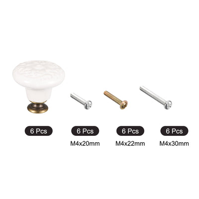 Harfington Uxcell 32x34mm Ceramic Drawer Knobs, 6pcs with M4 Mounting Screws for Home, White