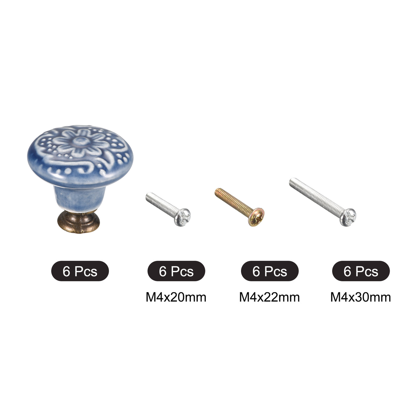 uxcell Uxcell 32x34mm Ceramic Drawer Knobs, 6pcs with M4 Mounting Screws for Home, Blue