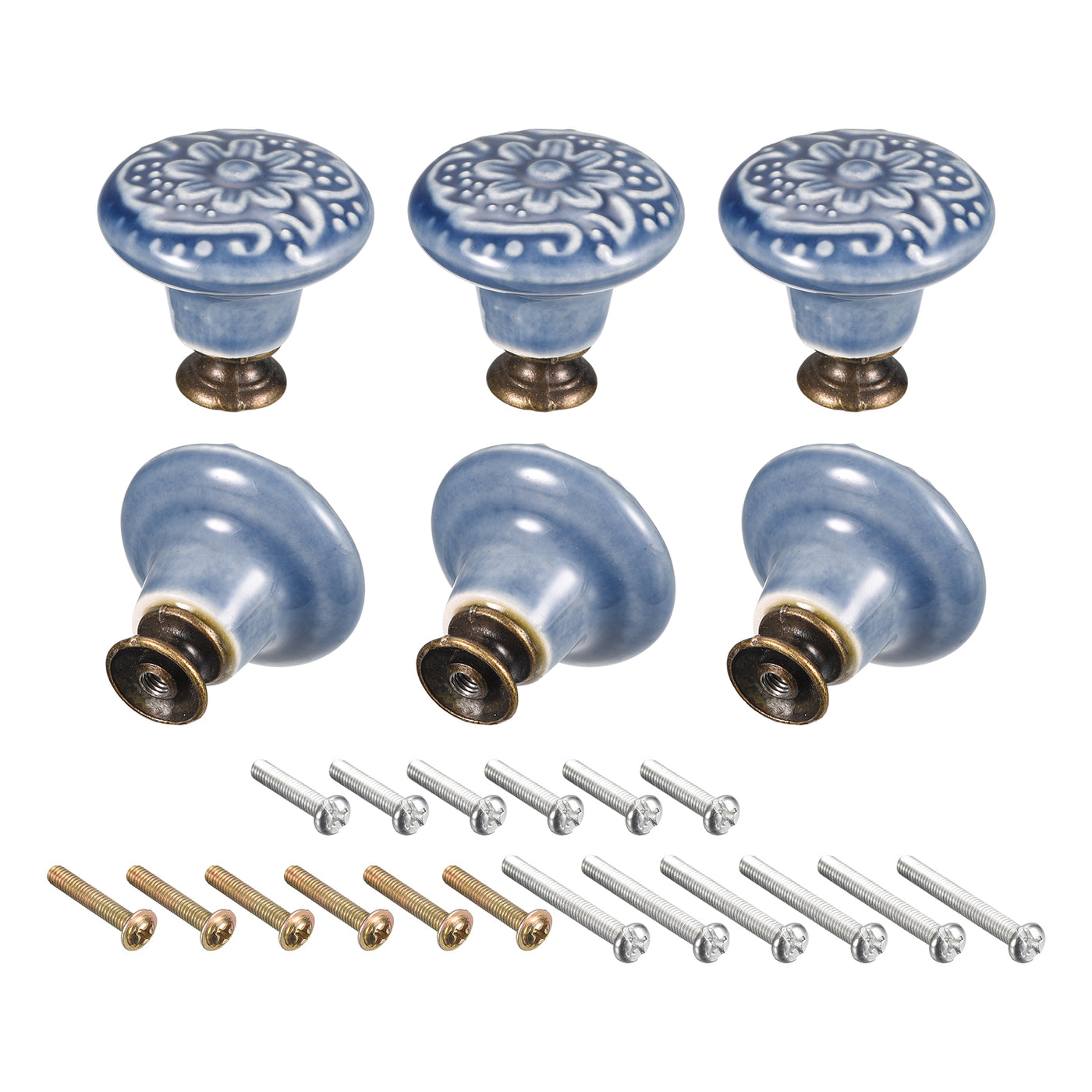 uxcell Uxcell 32x34mm Ceramic Drawer Knobs, 6pcs with M4 Mounting Screws for Home, Blue