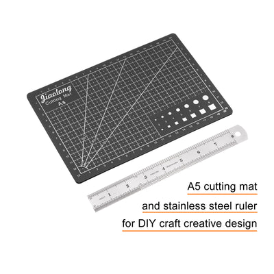 Harfington Cutting Mat & Metal Ruler Set A5 Black Mat 20CM 0.7mm Thick Ruler