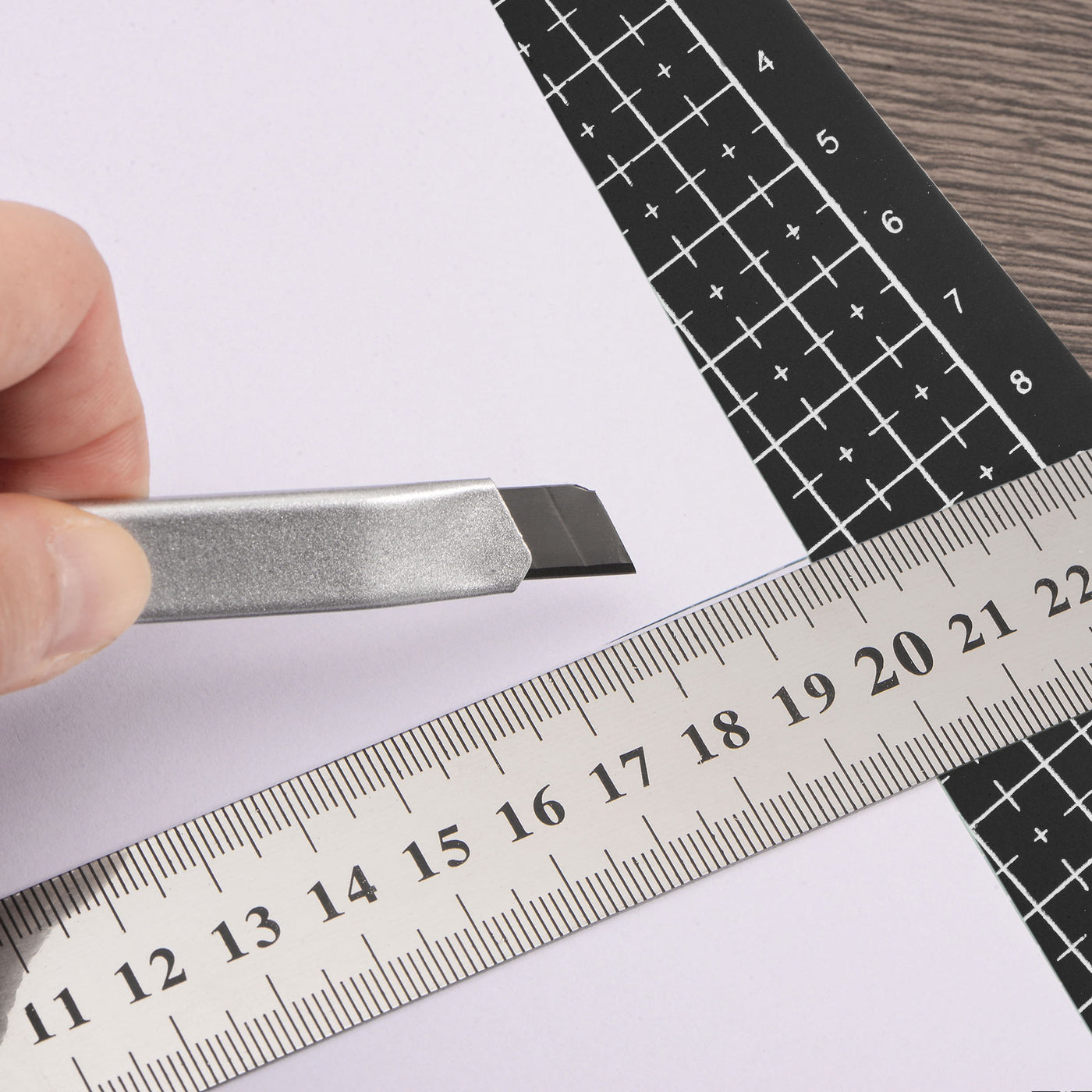 Harfington Cutting Mat & Metal Ruler Set A5 Black Mat 20CM 0.7mm Thick Ruler