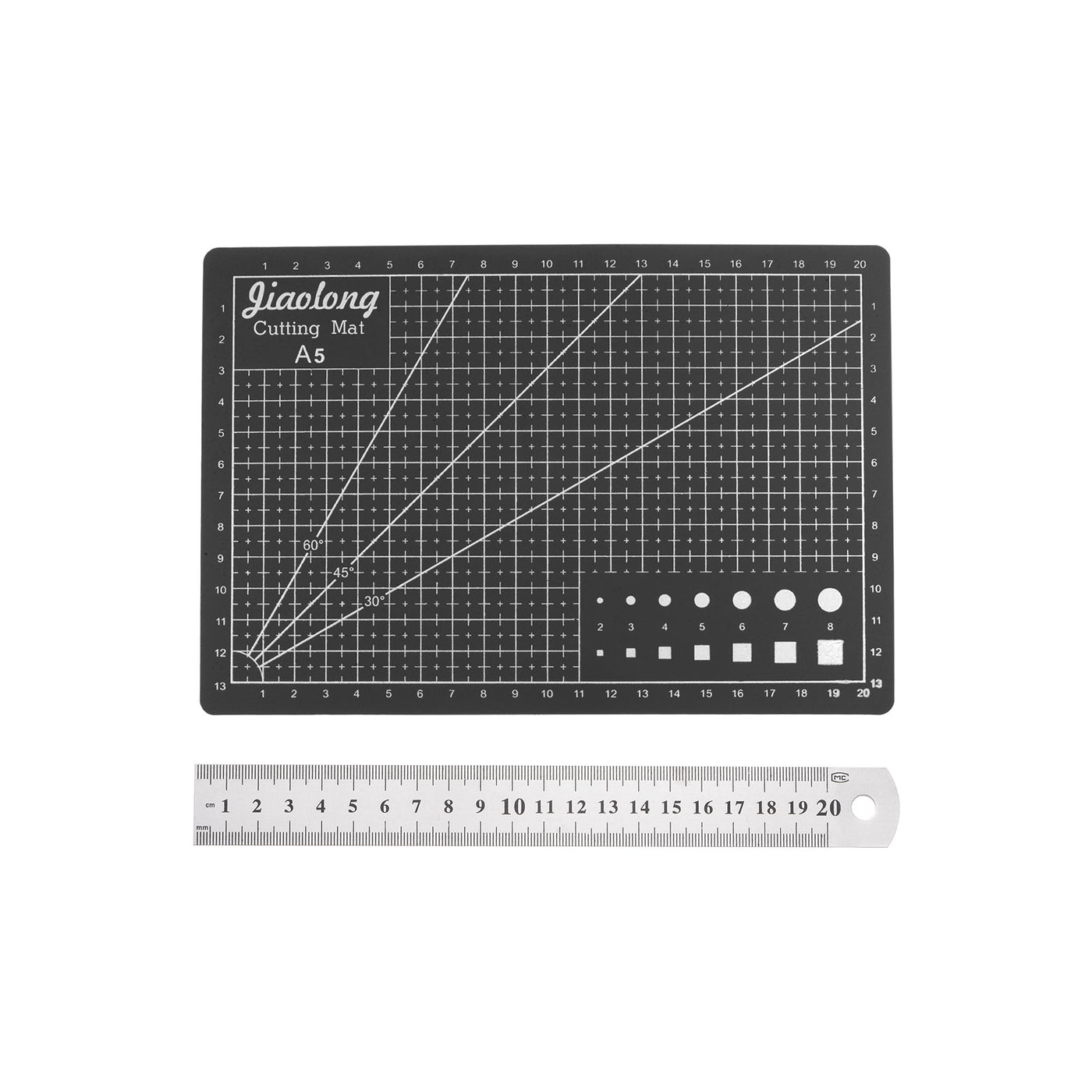 Harfington Cutting Mat & Metal Ruler Set A5 Black Mat 20CM 0.7mm Thick Ruler