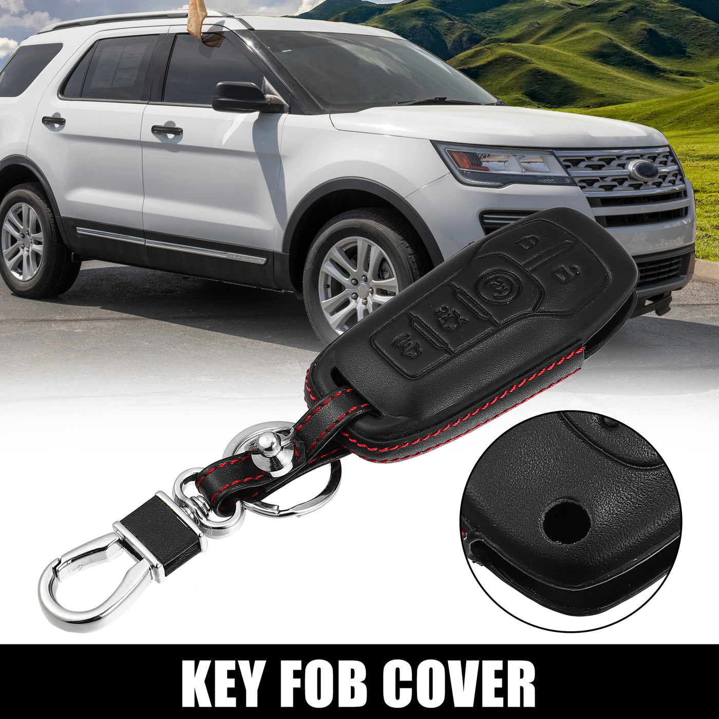 X AUTOHAUX Faux Leather 5 Button Car Key Fob Case Cover for Ford Fusion 2013-2016 with Key Rings Kit Smart Car Keyless Remote Key Pouch Bag Protector Black