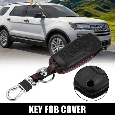 Harfington Faux Leather 5 Button Car Key Fob Case Cover for Ford Fusion 2013-2016 with Key Rings Kit Smart Car Keyless Remote Key Pouch Bag Protector Black