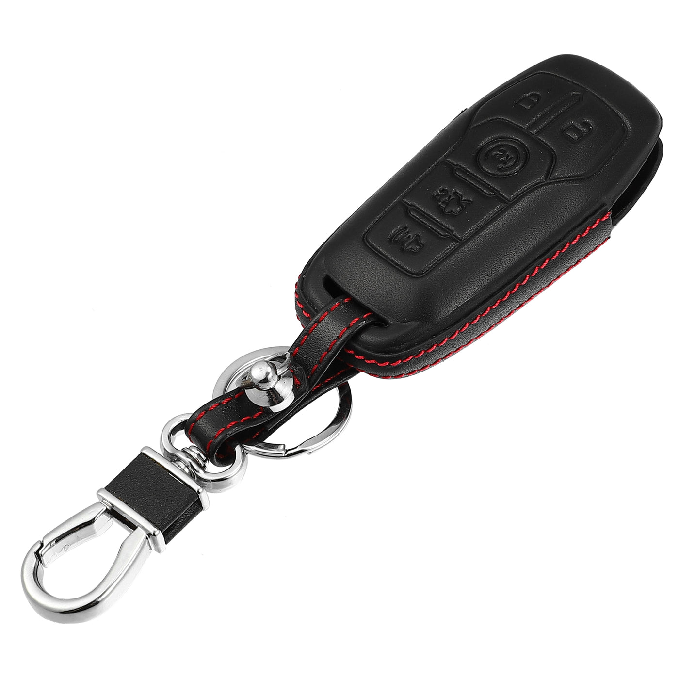 X AUTOHAUX Faux Leather 5 Button Car Key Fob Case Cover for Ford Fusion 2013-2016 with Key Rings Kit Smart Car Keyless Remote Key Pouch Bag Protector Black