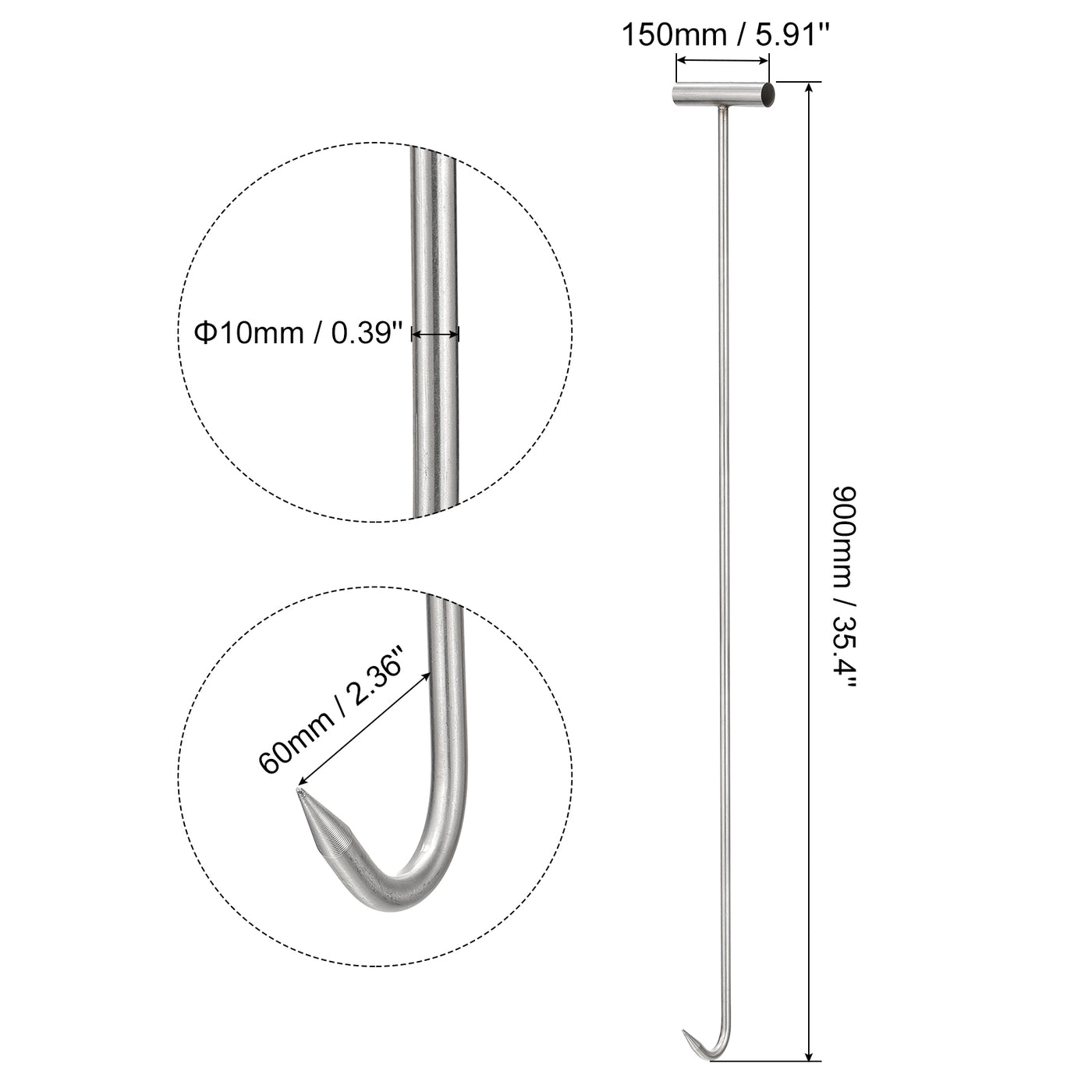 uxcell Uxcell 35.4" T-Handgriff Fleisch Entbeinen Haken Edelstahl Fleischhaken für Küche Metzgerei Restaurant Grillen Geschäfte Werkzeuge