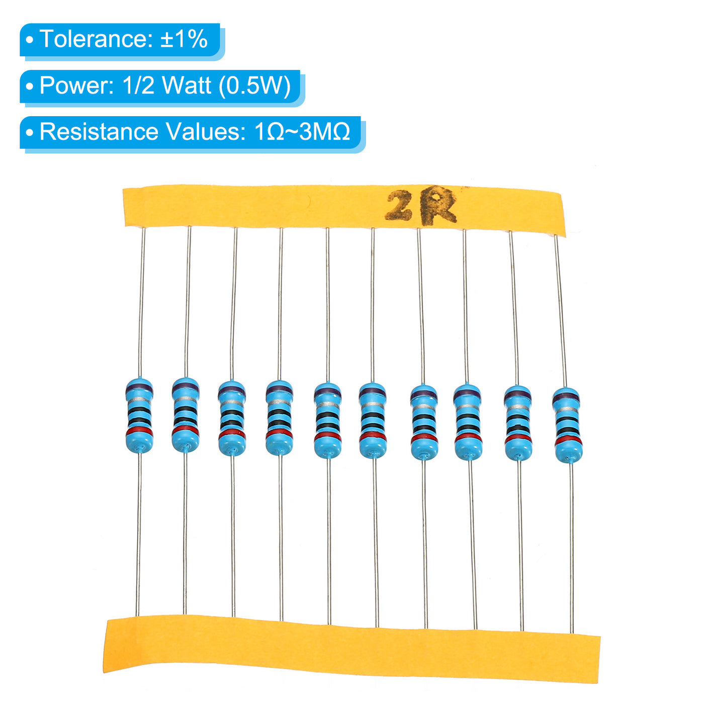 Harfington 1300pcs Metal Film Resistor Assortment Kit with Box 1 Ohm - 3MOhm, 130 Values 1/2W 1% Tolerance for DIY Projects Experiments