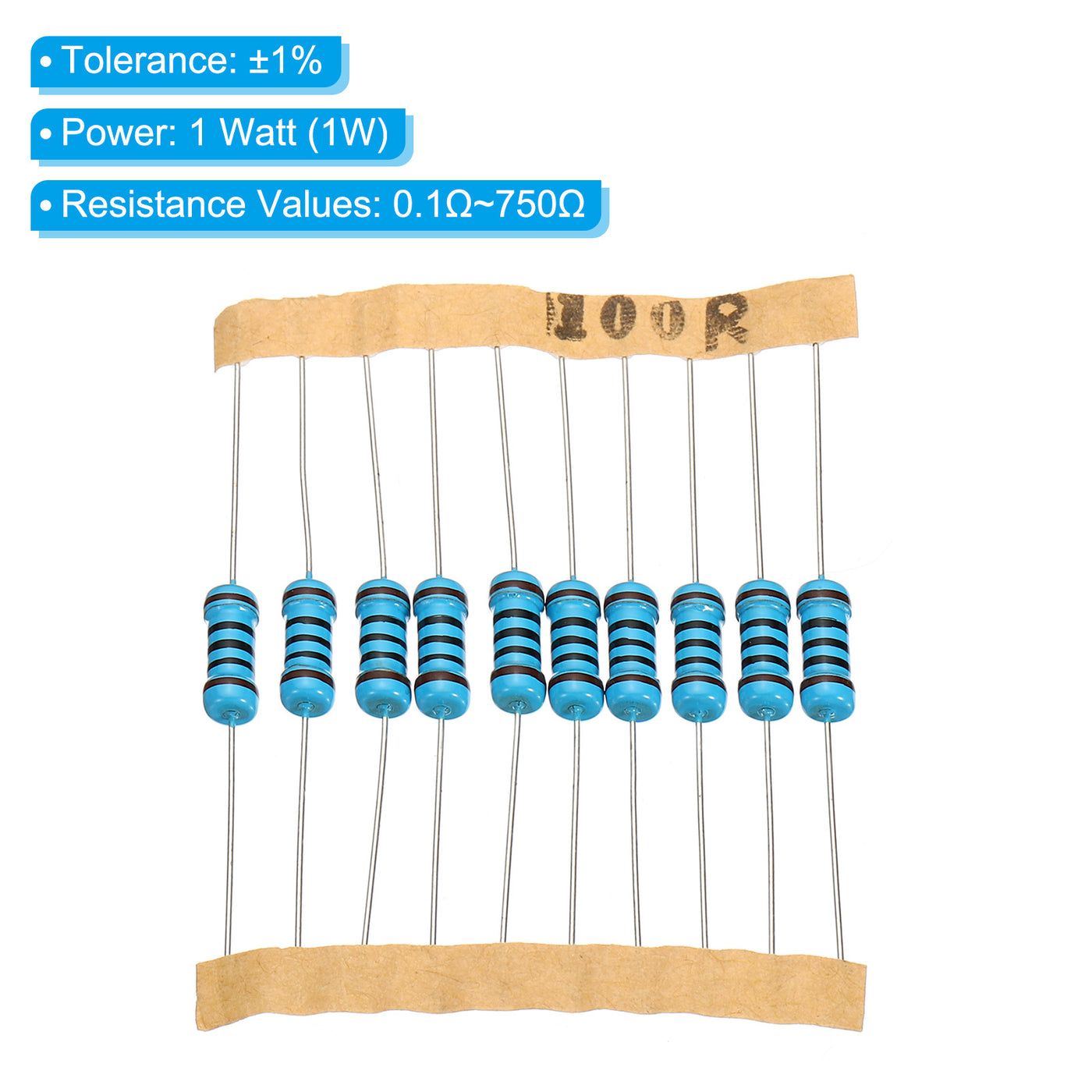 Harfington 300Stk Metall Folie Widerstand Sortiment Kit 0.1 Ohm - 750 Ohm 30 Werte 1W 1% Toleranz für DIY Projekte Experimente