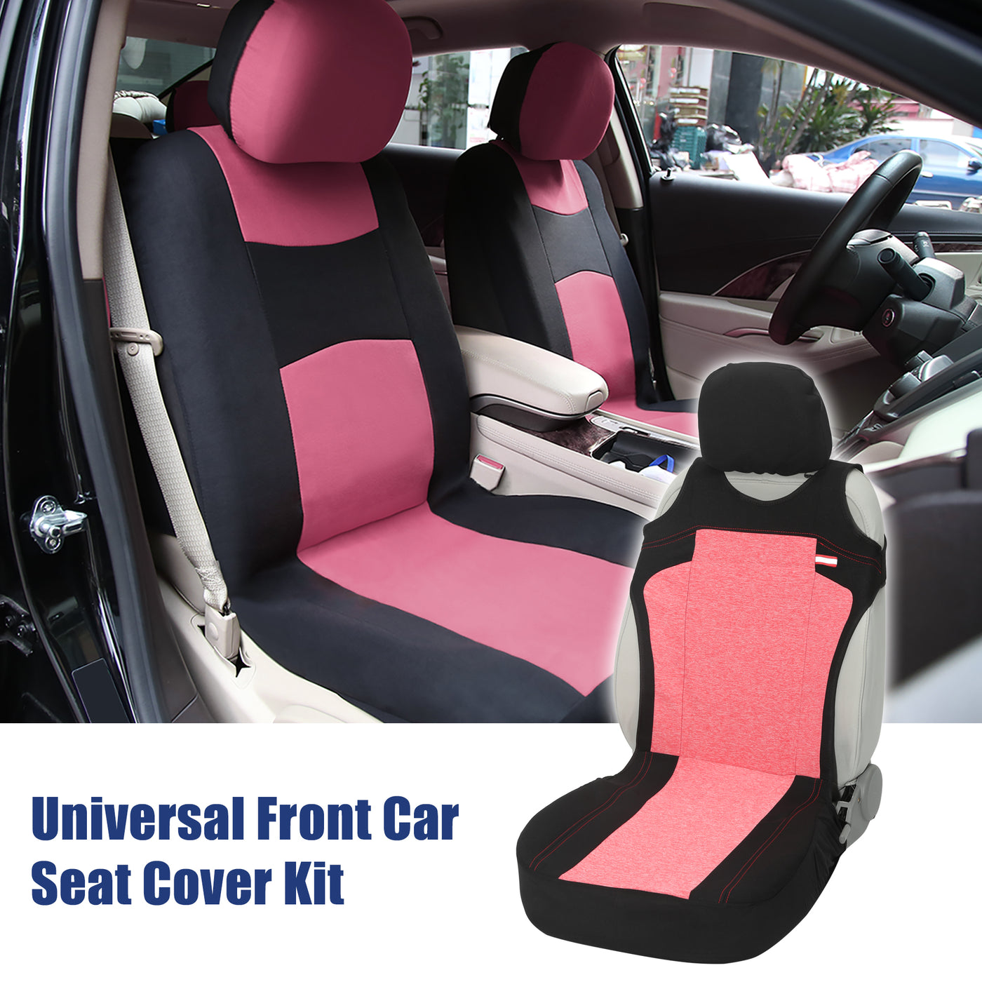 X AUTOHAUX Universal Front Car Seat Cover Kit Cloth Fabric Seat Protector Pad Fit for Car Truck SUV Red
