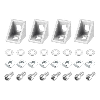 uxcell Uxcell 4Set Innenecke Klammer Zwickel Kit 20x20x17mm 2020 Winkel Verbinder für Europäisch 2020 Serie Aluprofil (Silber/ 8 x Vierkantmuttern und Innensechskantschrauben und Scheiben)