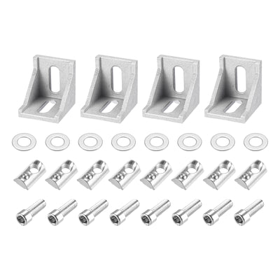 uxcell Uxcell 4Set 4040 European Inside Corner Bracket Gusset Kits 38x38x35mm Silver