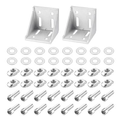 uxcell Uxcell 2Set 8080 European Inside Corner Bracket Gusset Kits, 78x78x79mm - Silver