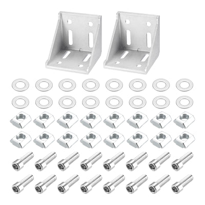 uxcell Uxcell 2Set Innenecke Klammer Zwickel Kit 78x78x79mm 8080 Winkel Verbinder für Europäisch 8080 Serie Aluprofil (Silber/ 16 x Vierkantmuttern und Innensechskantschrauben und Scheiben)