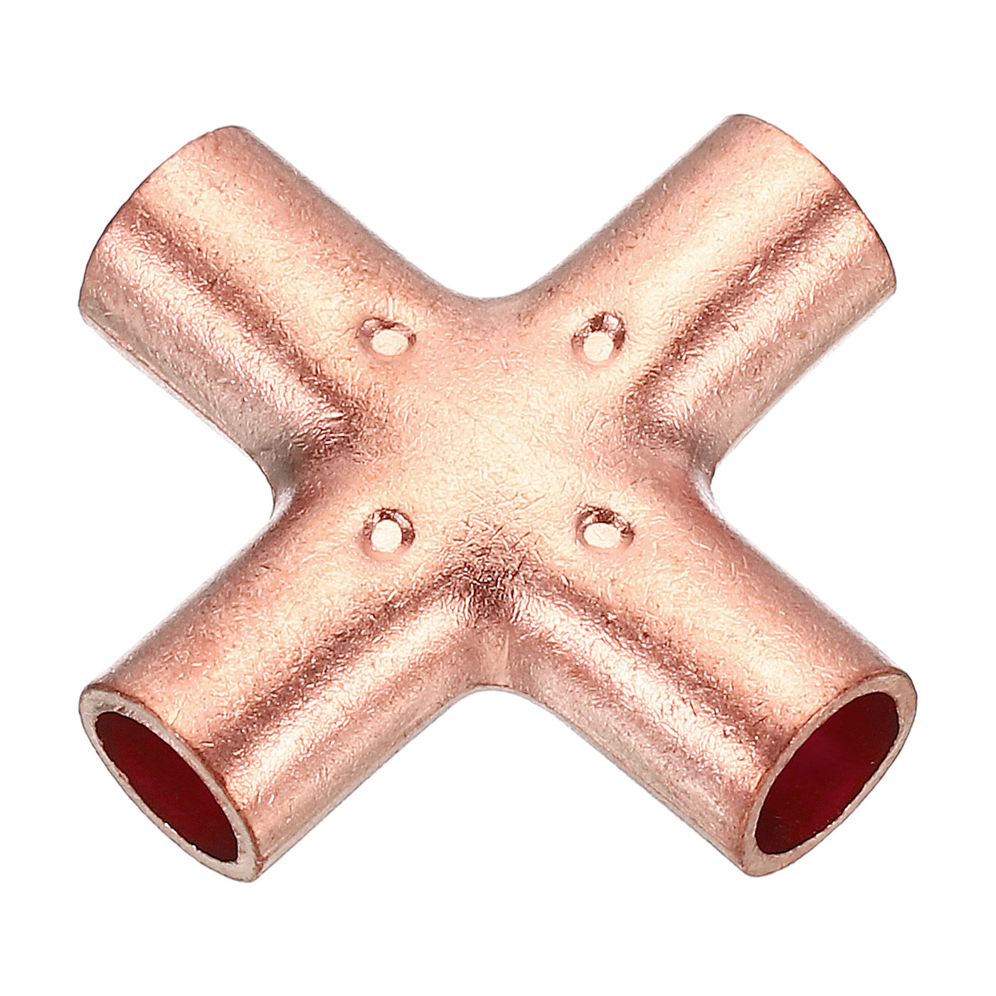 Harfington 1/4 Inch ID Copper Cross Pipe Fitting, 4 Way Welding Copper End Feed Equal Pipe Connector for Plumbing Air Conditioning Refrigeration