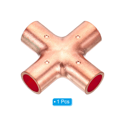 Harfington 3/8 Inch ID Copper Cross Pipe Fitting, 4 Way Welding Copper End Feed Equal Pipe Connector for Plumbing Air Conditioning Refrigeration