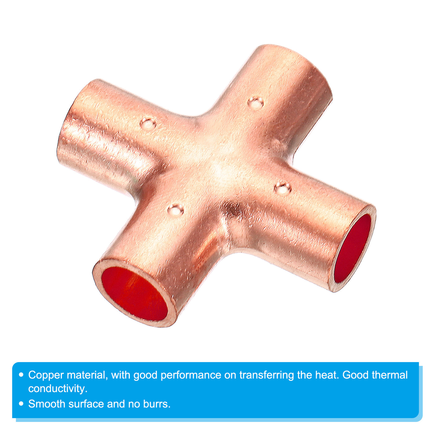 Harfington 3/8 Inch ID Copper Cross Pipe Fitting, 4 Way Welding Copper End Feed Equal Pipe Connector for Plumbing Air Conditioning Refrigeration