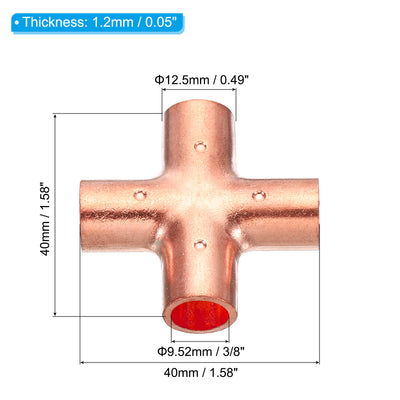 Harfington 3/8 Inch ID Copper Cross Pipe Fitting, 2 Pack 4 Way Welding Copper End Feed Equal Pipe Connector for Plumbing Air Conditioning Refrigeration