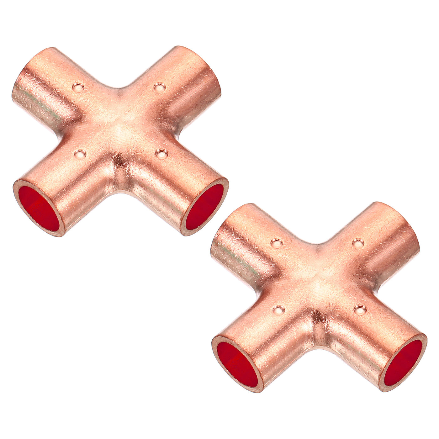 Harfington 3/8 Inch ID Copper Cross Pipe Fitting, 2 Pack 4 Way Welding Copper End Feed Equal Pipe Connector for Plumbing Air Conditioning Refrigeration