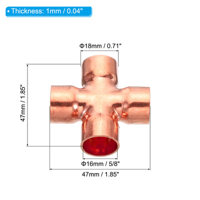 Harfington 5/8 Inch ID Copper Cross Pipe Fitting, 2 Pack 4 Way Welding Copper End Feed Equal Pipe Connector for Plumbing Air Conditioning Refrigeration