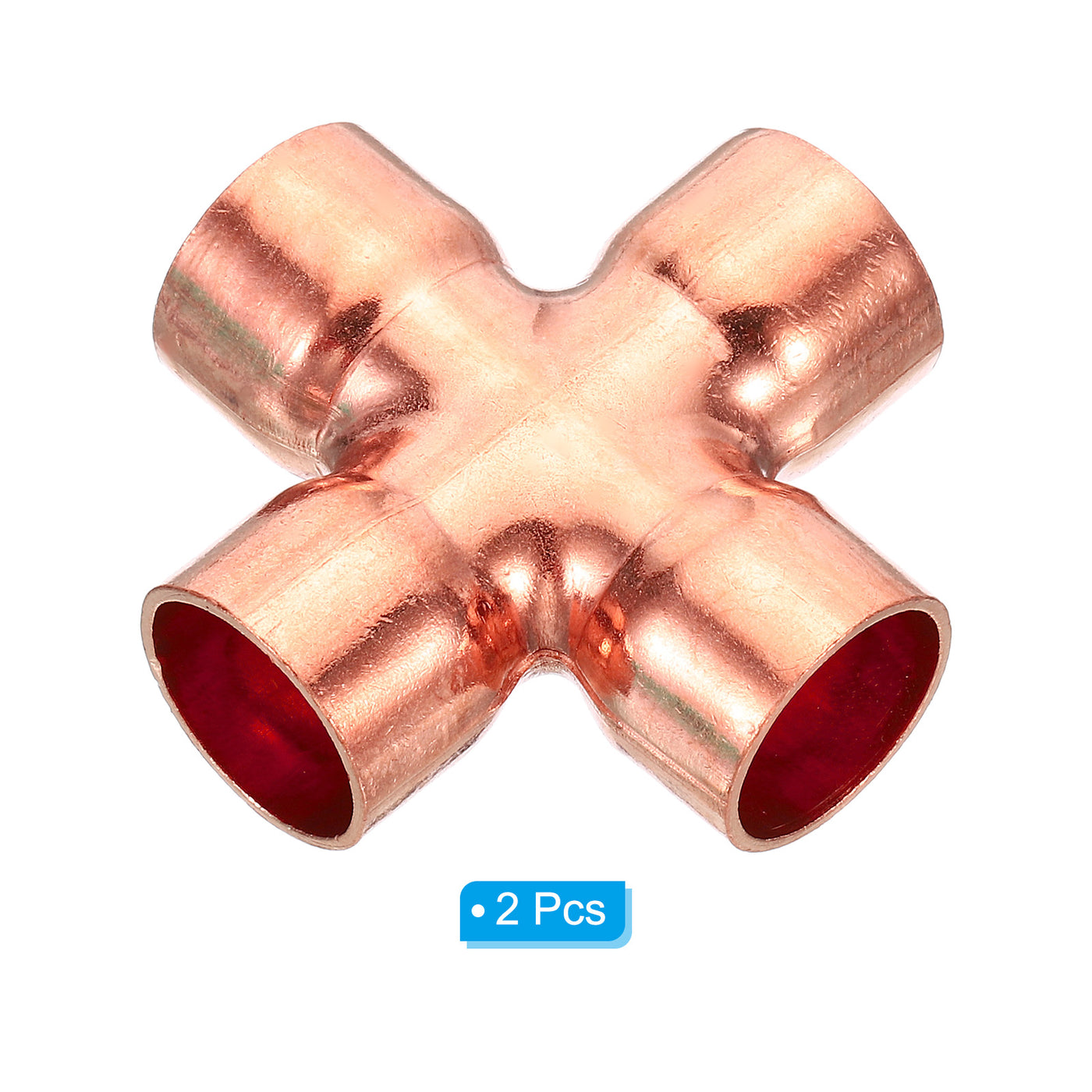 Harfington 5/8 Inch ID Copper Cross Pipe Fitting, 2 Pack 4 Way Welding Copper End Feed Equal Pipe Connector for Plumbing Air Conditioning Refrigeration