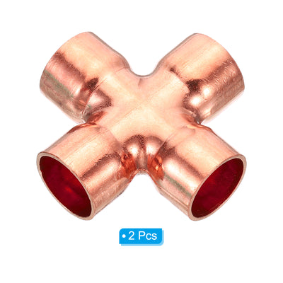 Harfington 5/8 Inch ID Copper Cross Pipe Fitting, 2 Pack 4 Way Welding Copper End Feed Equal Pipe Connector for Plumbing Air Conditioning Refrigeration