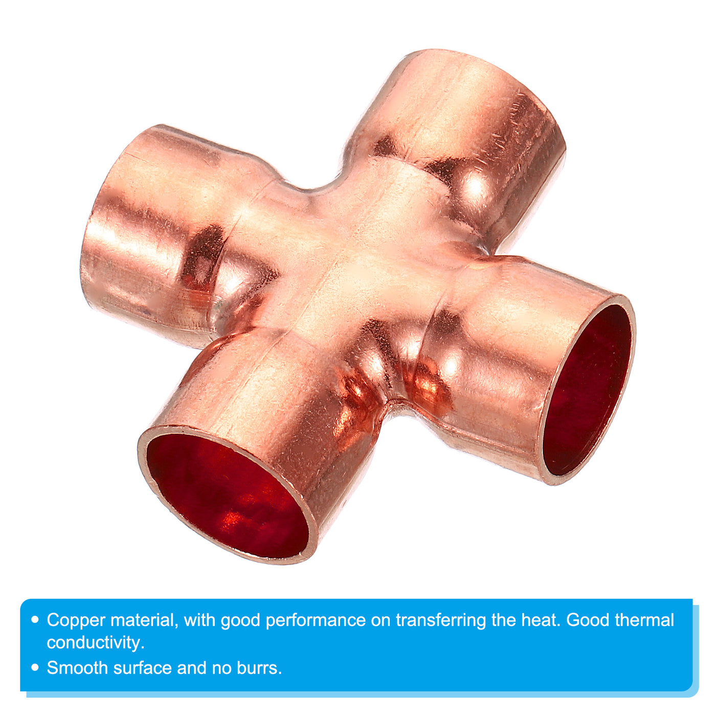 Harfington 5/8 Inch ID Copper Cross Pipe Fitting, 2 Pack 4 Way Welding Copper End Feed Equal Pipe Connector for Plumbing Air Conditioning Refrigeration