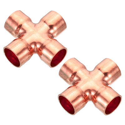 Harfington 5/8 Inch ID Copper Cross Pipe Fitting, 2 Pack 4 Way Welding Copper End Feed Equal Pipe Connector for Plumbing Air Conditioning Refrigeration