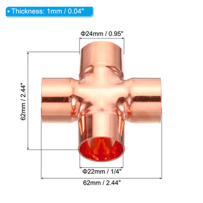 Harfington 7/8 Inch ID Copper Cross Pipe Fitting, 2 Pack 4 Way Welding Copper End Feed Equal Pipe Connector for Plumbing Air Conditioning Refrigeration