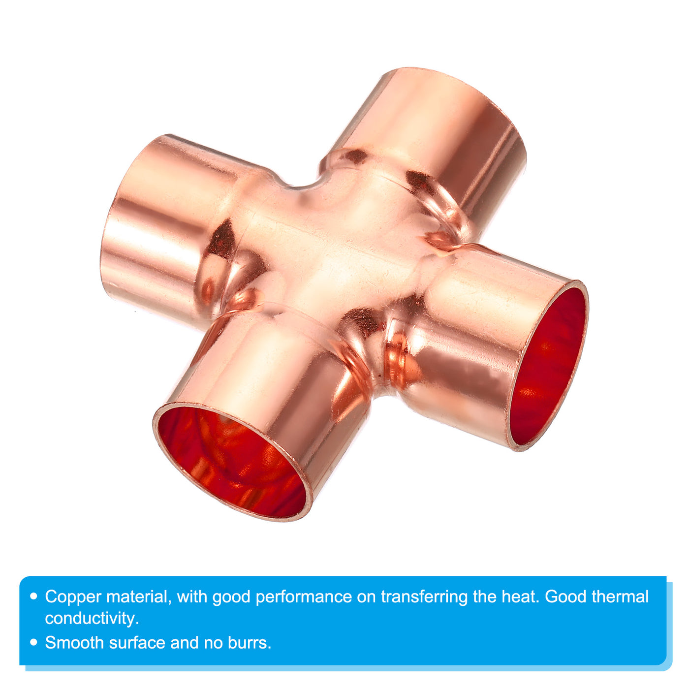 Harfington 7/8 Inch ID Copper Cross Pipe Fitting, 2 Pack 4 Way Welding Copper End Feed Equal Pipe Connector for Plumbing Air Conditioning Refrigeration