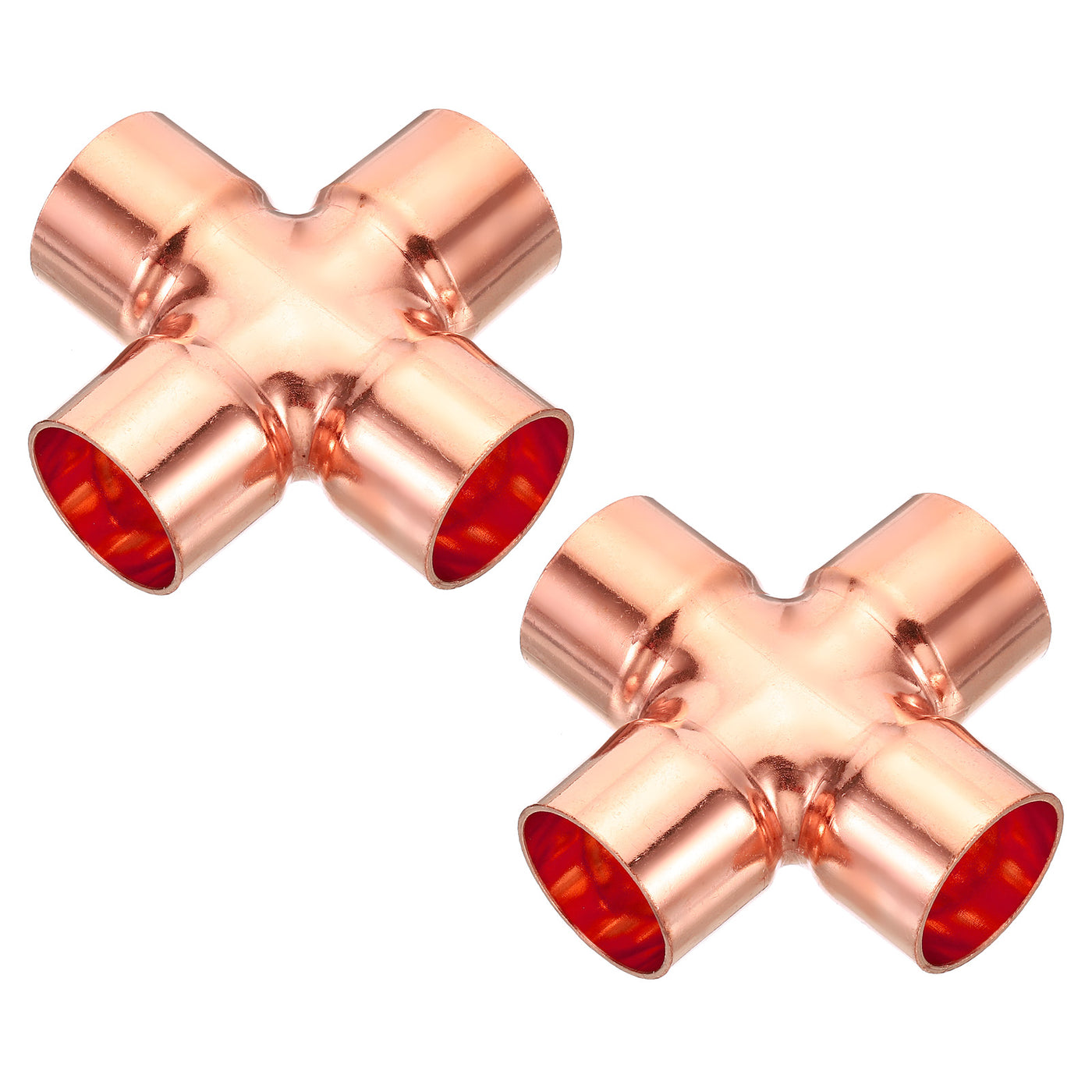 Harfington 7/8 Inch ID Copper Cross Pipe Fitting, 2 Pack 4 Way Welding Copper End Feed Equal Pipe Connector for Plumbing Air Conditioning Refrigeration