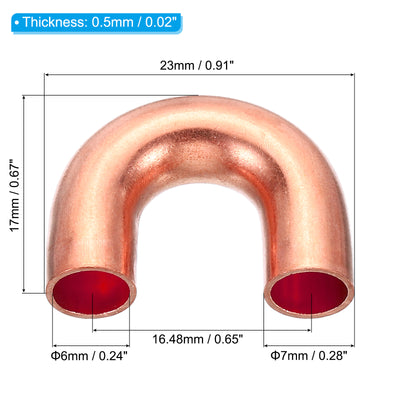 Harfington 7mm OD 23x17mm Elbow Copper Pipe Fitting, 2 Pack 180 Degree Bend Welding Sweat Solder Connection for HVAC Air Conditioner Plumbing