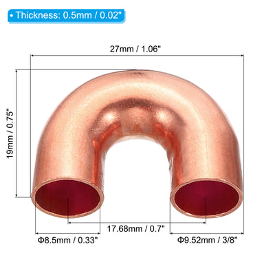 Harfington 3/8 Inch OD 27x19mm Elbow Copper Pipe Fitting, 2 Pack 180 Degree Bend Welding Sweat Solder Connection for HVAC Air Conditioner Plumbing