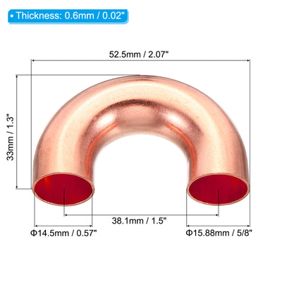 Harfington 5/8 Inch OD 52.5x33mm Elbow Copper Pipe Fitting, 2 Pack 180 Degree Bend Welding Sweat Solder Connection for HVAC Air Conditioner Plumbing