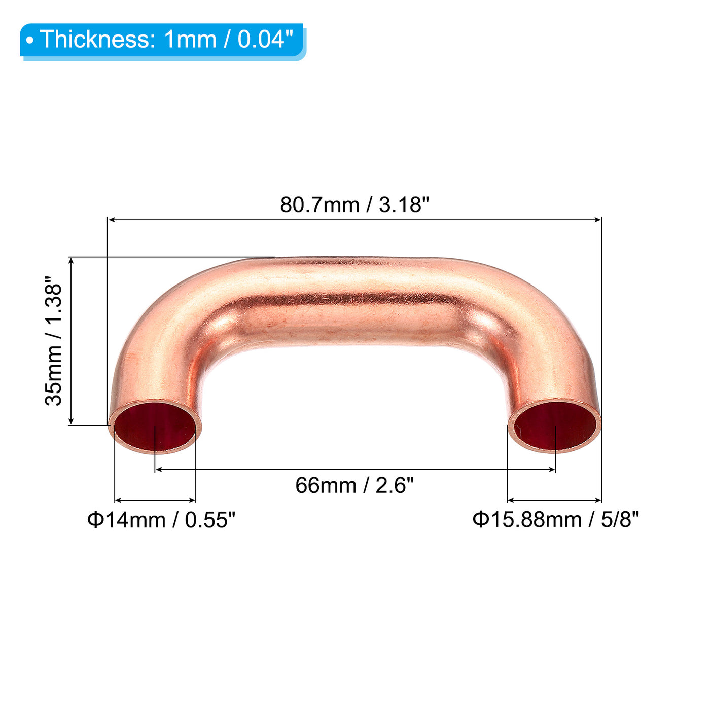 Harfington 5/8 Inch OD 80.7x35mm Elbow Copper Pipe Fitting, 180 Degree Bend Welding Sweat Solder Connection for HVAC Air Conditioner Plumbing