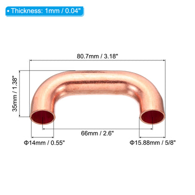 Harfington 5/8 Inch OD 80.7x35mm Elbow Copper Pipe Fitting, 180 Degree Bend Welding Sweat Solder Connection for HVAC Air Conditioner Plumbing