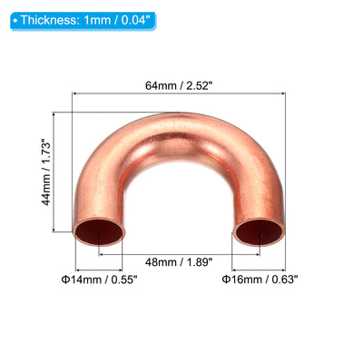 Harfington 16mm OD 64x44mm Elbow Copper Pipe Fitting, 180 Degree Bend Welding Sweat Solder Connection for HVAC Air Conditioner Plumbing