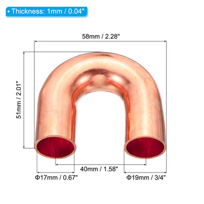 Harfington 3/4 Inch OD 58x51mm Elbow Copper Pipe Fitting, 2 Pack 180 Degree Bend Welding Sweat Solder Connection for HVAC Air Conditioner Plumbing