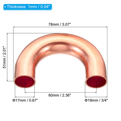 Harfington 3/4 Inch OD 78x51mm Elbow Copper Pipe Fitting, 2 Pack 180 Degree Bend Welding Sweat Solder Connection for HVAC Air Conditioner Plumbing