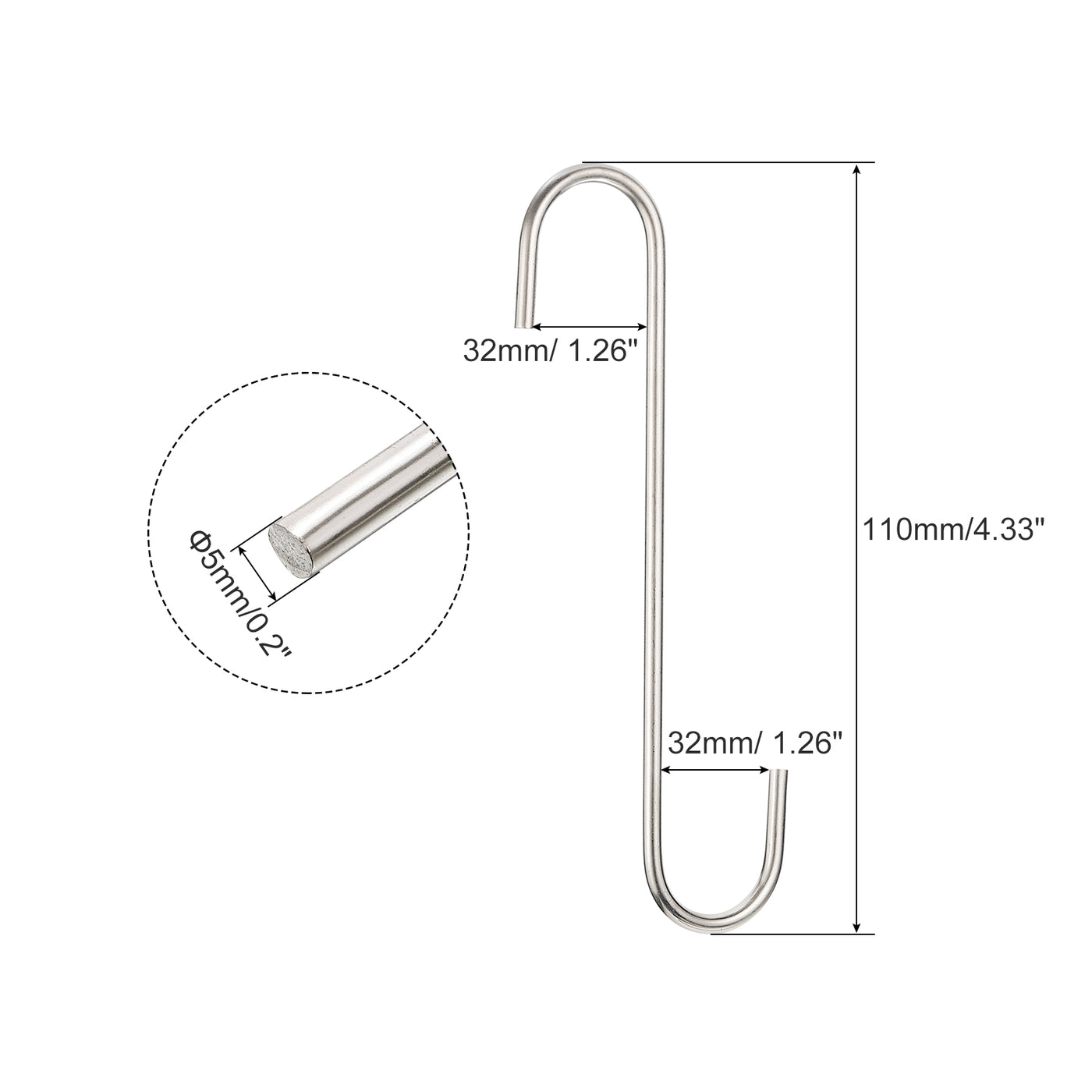 uxcell Uxcell S Hanging Hooks, 8inch(200mm) Extra Long Steel Hanger, Indoor Outdoor Uses for Garden, Bathroom, Closet, Workshop, Kitchen, Matt Silver, 8Pcs