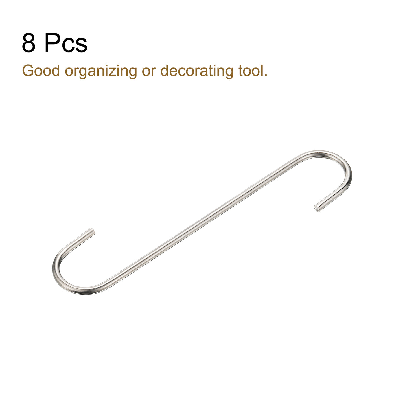 uxcell Uxcell S Hanging Hooks, 8inch(200mm) Extra Long Steel Hanger, Indoor Outdoor Uses for Garden, Bathroom, Closet, Workshop, Kitchen, Matt Silver, 8Pcs