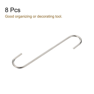 Harfington Uxcell S Hanging Hooks, 8inch(200mm) Extra Long Steel Hanger, Indoor Outdoor Uses for Garden, Bathroom, Closet, Workshop, Kitchen, Matt Silver, 8Pcs