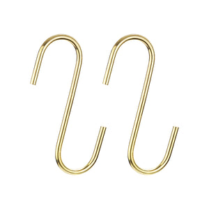 S Hanging Hooks, Extra Long Steel Hanger, Indoor Outdoor Uses for Garden, Bathroom, Closet, Workshop | Harfington, 8inch/200mm / Gold Tone / 4pcs