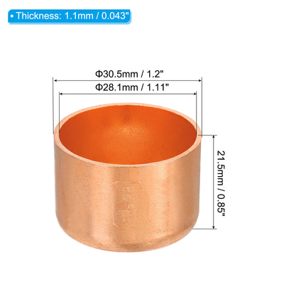 Harfington 28.1mm(1.11") ID Copper Pipe End Cap, 3 Pack Copper Fitting Cap Sweat Plug Solder Connection for Plumbing HVAC Air Conditioner