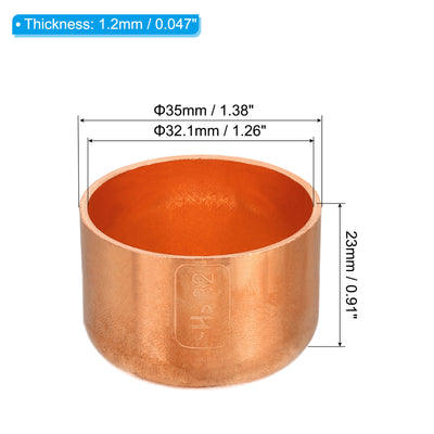 Harfington 32.1mm(1.26") ID Copper Pipe End Cap, Copper Fitting Cap Sweat Plug Solder Connection for Plumbing HVAC Air Conditioner