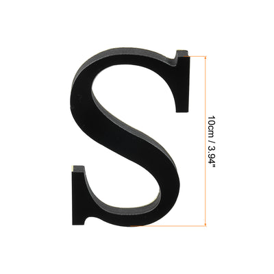 Harfington 3D Acrylic Alphabet Mirror Wall Stickers Letter S Self-Adhesive Black