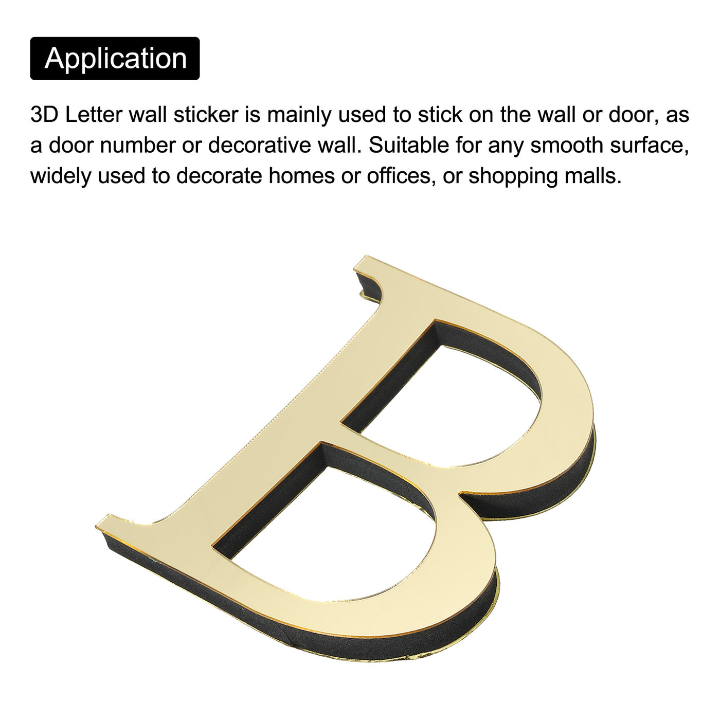 Harfington 3D Acrylic Alphabet Mirror Wall Stickers Letter B Self-Adhesive Light Gold