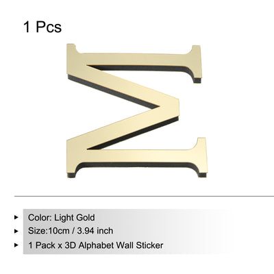 Harfington 3D Acrylic Alphabet Mirror Wall Stickers Letter M Self-Adhesive Light Gold