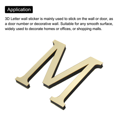 Harfington 3D Acrylic Alphabet Mirror Wall Stickers Letter M Self-Adhesive Light Gold