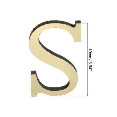 Harfington 3D Acrylic Alphabet Mirror Wall Stickers Letter S Self-Adhesive Light Gold