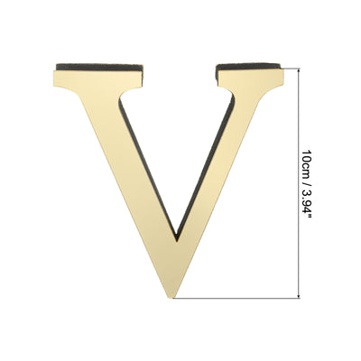 Harfington 3D Acrylic Alphabet Mirror Wall Stickers Letter V Self-Adhesive Light Gold